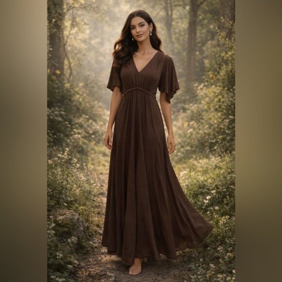 Soma Fairycore Earthcore Brown Flowy Maxi Dress Empire Waist Size S - Picture 14 of 14